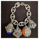 Four Ornate Filigree Charm Bracelet 800 Silver Etr