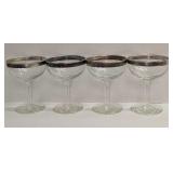 4 Vintage Silver Rimmed Champagne Couple Glasses