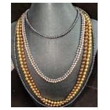 5 Vintage Faux Pearl And Gold Tone Necklaces