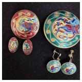 Vintage Celtic Enamel Jewelry Group Brooches and E