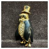 Swarovski Penguin Brooch Black Enamel Crystal Bell
