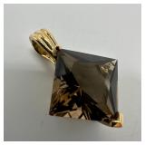 10K Gold Smoky Quartz Statement Necklace Pendant W