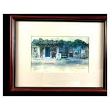 Vintage Colored Signed Old Town Etching