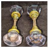 2 Vintage Gold Base Clear Knob Door Knobs