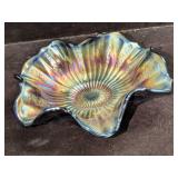 Vintage Carnival Glass Bowl With Ruffled Rim