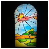 Stained Glass Light Box Panel Sun and Landscape De