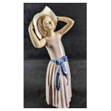 Retired Lladro Trying On A Straw Hat Girl Figurine
