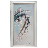 Framed Original Oil On Canvas Peacock