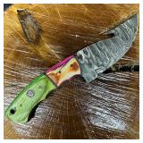 MHS Cutlery Fixed Blade Knife Green Pink Wooden Ha