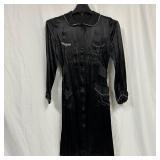 Vintage Black Satin Uniform Long Dress Shirt Coat