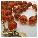 Joan Rivers Amber Colored Lucite Beaded Gold Tone
