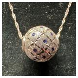 Blue Enamel Dot Motif Textured 14K White Gold SLC