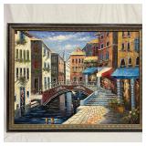 Venice Canal Oil Painting on Canvas Bridge Boats a