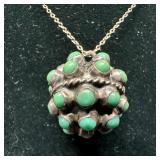 Green Blue Turquoise Cluster Charm Pendant Sterlin