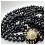 Vintage Multi Strand Black Beaded Necklace Promine