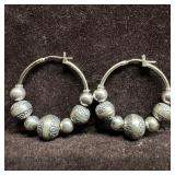 Bali Style Beaded Sterling Silver Hoop Earrings O8