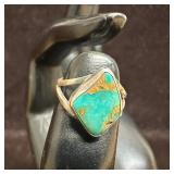 Small Turquoise Unique Shape Silver Ring Size 5