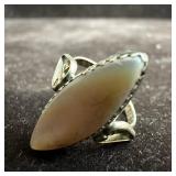 Mother of Pearl Thin Oval Silver Ring MOP