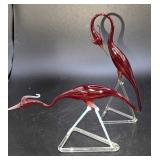 Pair Of Bimini Style Hand Blown Glass Red Egrets B