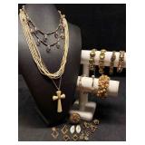 16pc Gold Toned Veritas Days Costume Jewelry Colle