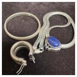 Omega Link Lapis Necklace Earrings Bracelet Sterli