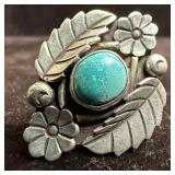 Floral and Feather Turquoise Flower Accent Silver