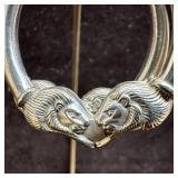 14K White Gold Silver Lion Head Hoop Animal Theme