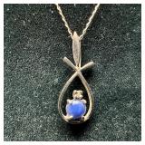 Blue Star Sapphire and Accent Diamond 14K White Go