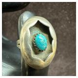 Shadow Box Turquoise Single Cabochon Silver Ring