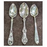 3 Vintage Sterling Silver Floral Spoons