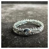 IG 14K White Gold Ring Single Accent Diamond O92