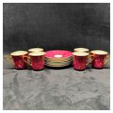 Hand Painted JSK Czech Czechoslovakia Red Gold Tea