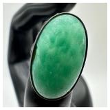 Sterling Oval Shaped Green Stone Vintage Silver Ri
