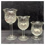 Set of Three Clear Pressed Glass Tulip Form Candle