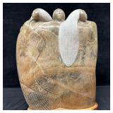 Hand-Carved Stone Sculpture Three Figures Embrace
