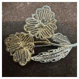 Van Lou Sterling Silver Germany Dual Flower Brooch
