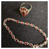 Red Garnet Gemstone 10K Gold Bracelet and Ring
