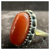 Carnelian Center Stone Decorative Bezel Silver Rin