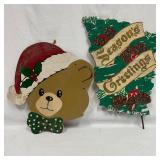 Wooden Christmas Decorations Teddy Bear Season Gre