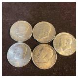 Lot of Five 1964 Kennedy Half Dollars Collection o