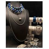 18pc Blue and Silver Azure Prism Costume Jewelry C