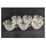 Six Vintage Glass Tea Cups Starburst Design