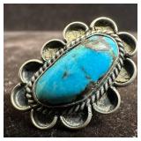 Bold Oval Turquoise Silver Ring Zuni Navajo Style