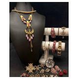 21pc Gold and Pink Pearl Parure Costume Jewelry Co