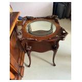 Antique Side Table With Round Glass Insert