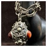 Tigers Eye Variety Stone Silver Floral Link Bracel