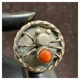 Silver Coral Spider Motif Navajo Style Small Ring