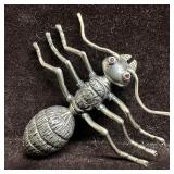Figural Ant Insect Silver Brooch Purple Stone Eye