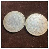German Empire 1/2 Mark Silver Coins Set Deutsches