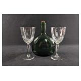 Vintage Wine Glasses and Green Bottle